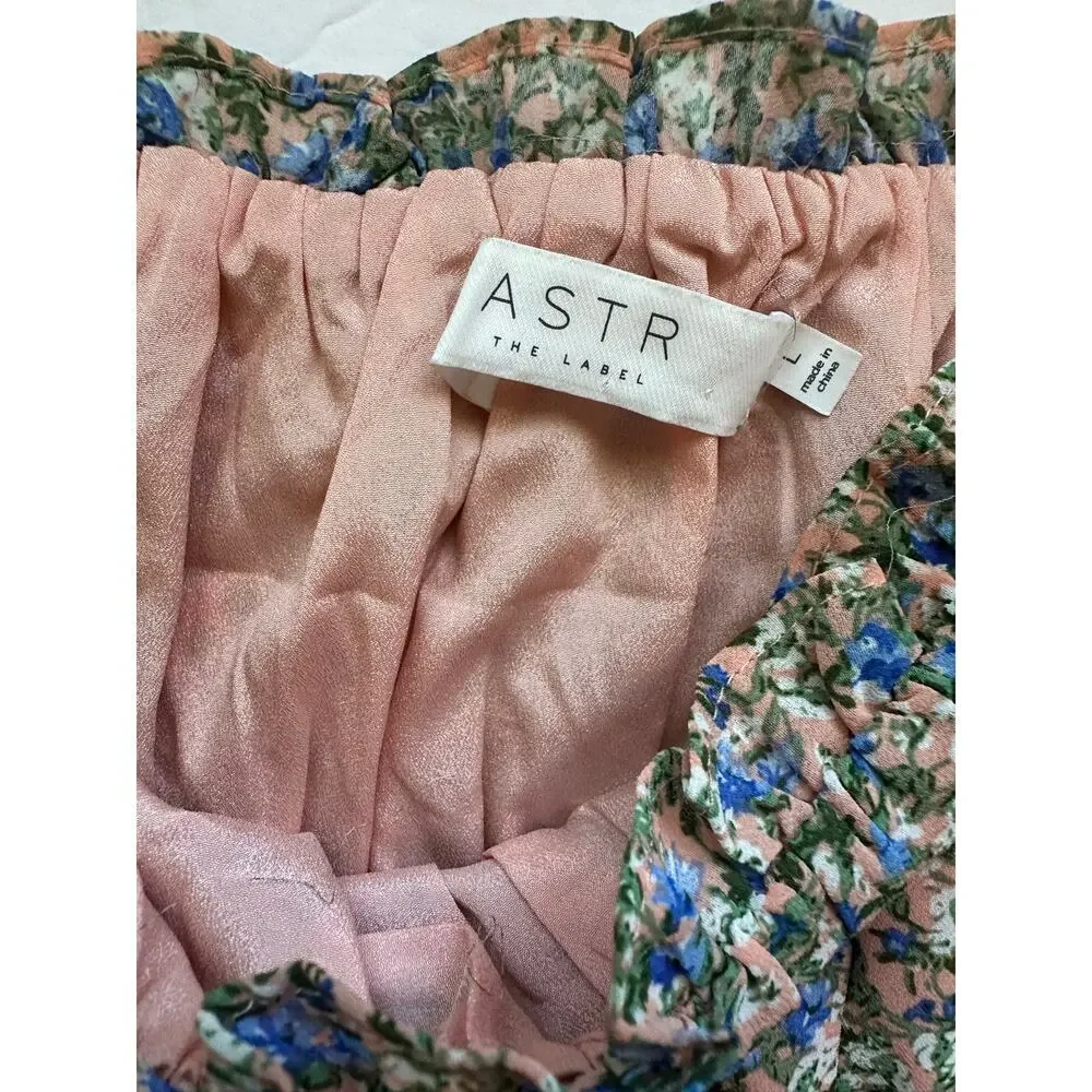 ASTR The Label Floral Puff Sleeve Tiered Peplum Top - Size L